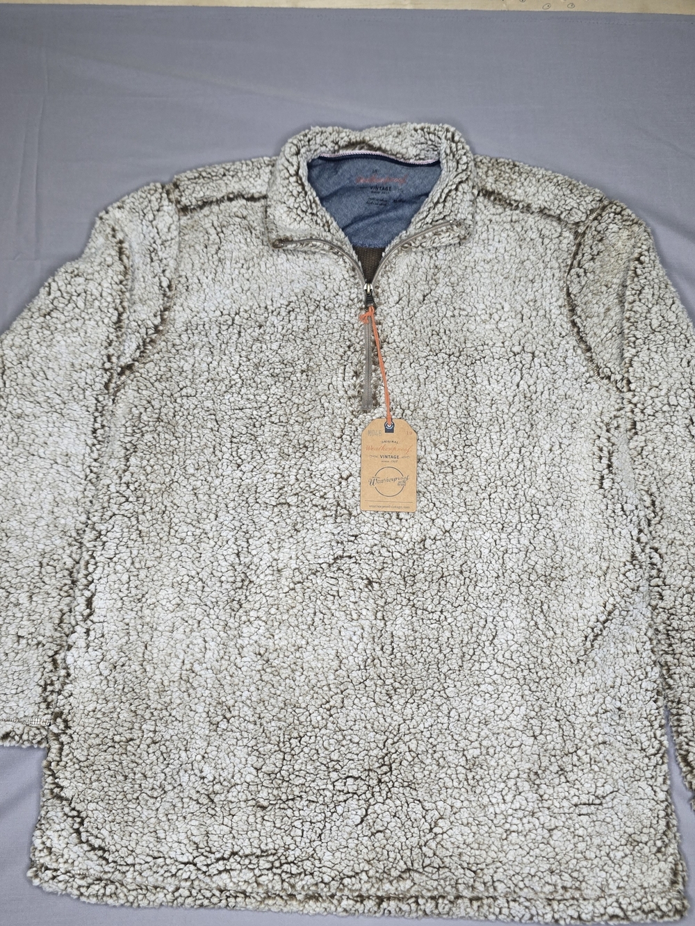 Weatherproof Men's Sherpa Zip Pullover - Cream